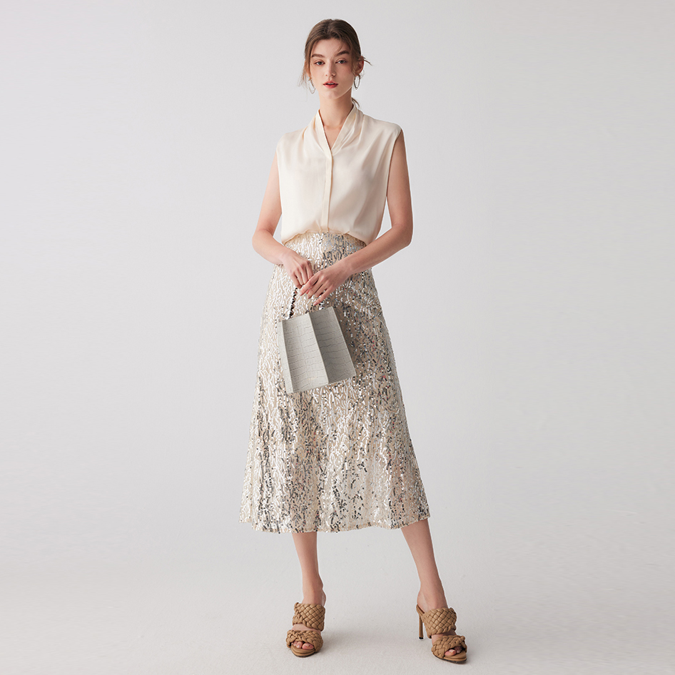 Skirt A-Line Labuci Perancis yang Elegan
