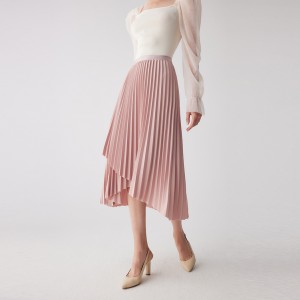 Pink Elegant Pleated A-Line Skirt Taas nga Waist