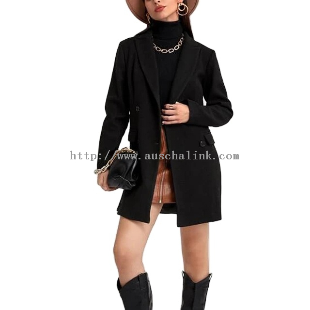 OEM/ODM الخريف/الشتاء الصلبة اللون التلبيب منتصف طول مزدوجة الصدر معطف المرأة العصرية