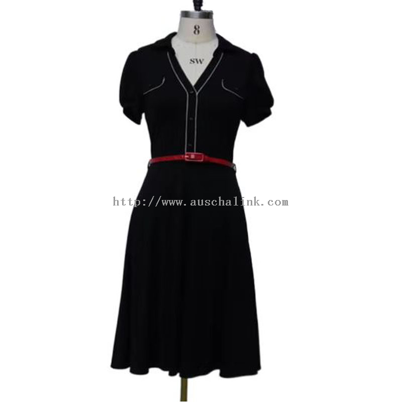 Ležerna crna elegantna izvezena midi haljina dugih rukava