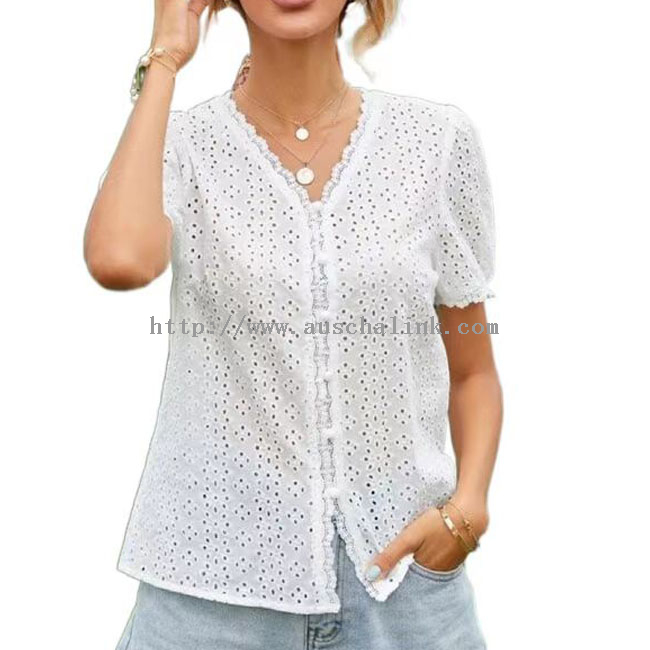 White Lace Patchwork Hollow Short Sleeve T-Shirt Top