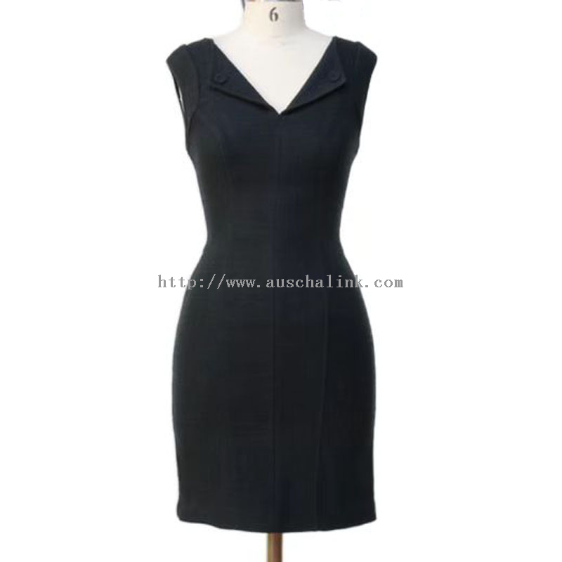 Crna uredska elegantna ženska haljina s V-izrezom