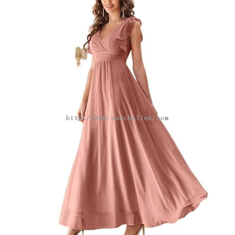 Pink leated Butterfly Sleeve Chiffon Elegant Ball Gown