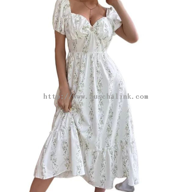 الأبيض الأزهار البوهيمي فستان ميدي عادية