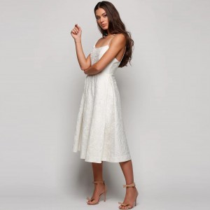 White Elegant Strap Jacquard Dress