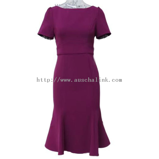 Rose Purple Zip Elegant Round Neck Fishtail Dress