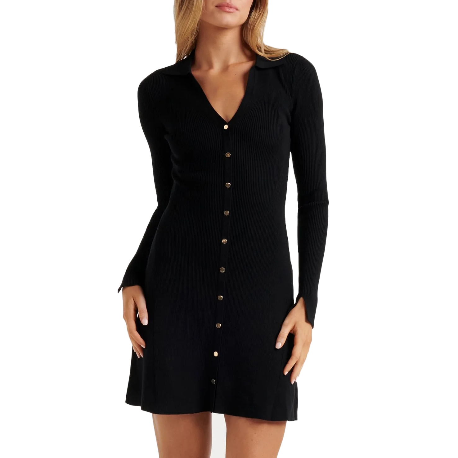 Black Collar Mini Saƙa Dress