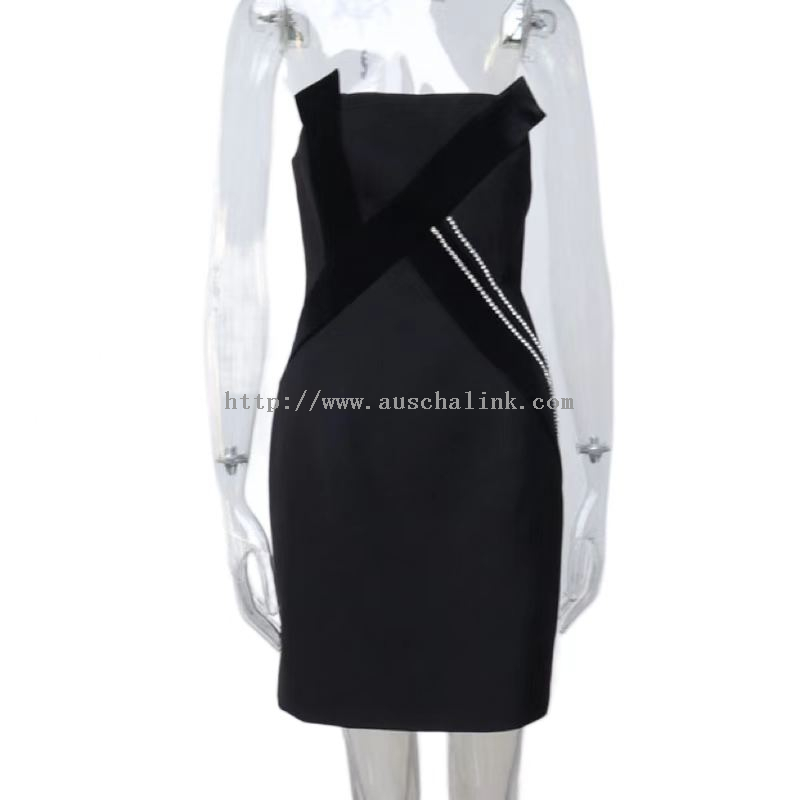 Black Strapless Tight Fitting Elegant Sequin Embroidered Dress