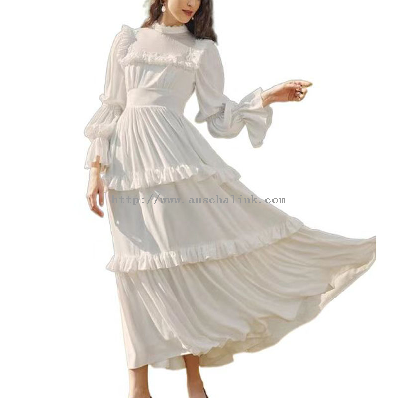 White Cotton Elegant Cake Dress Maxiklänning