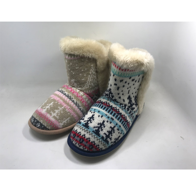 Womens snowy knit boots na may maaliwalas na fur lining