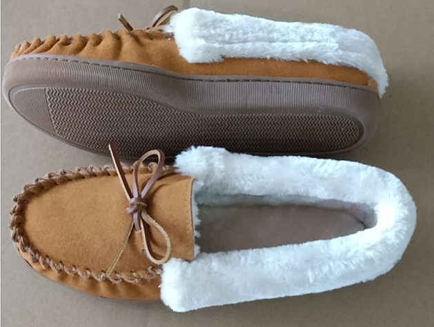 mens fur line moccasin slipper leather shoes slipper indoor