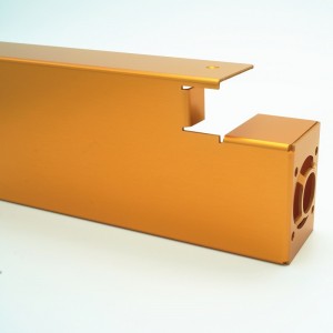 Suporte de caixa de alimentação de chapa metálica personalizada com anodização dourada