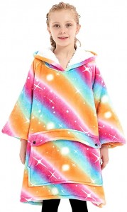 Nasusuot na Blanket Hoodie para sa Mga Matanda Lahat ng Pattern Oversized Sweatshirt Blanket na may Mga Pocket