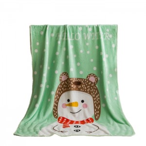 Snowman Pattern Soft Flannel Light Green Blanket ng Kama ng mga Bata