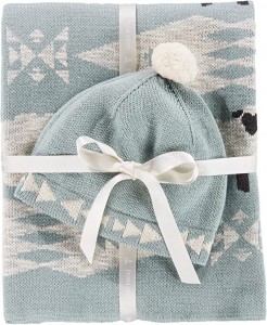 Organic Cotton Knit Baby Blanket w/ Beanie, Nrọ atụrụ 30 ″ x 40″