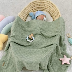 Cable Knit Baby Blanket สีเขียวรับผ้าห่มเด็ก Crochet Safe Cellular Blanket Baby for newborn Boy and Girl Size 40×30 Inches