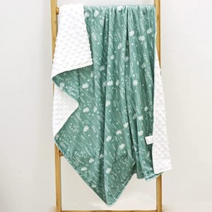 Minky Baby Blanket Super Soft Toddler Blanket with Plush Dotted Backing, Double Layer Newborn Boy Girl Receiving Blanket for Nursery Bed Toddler Crib, Blue Green Dandelion Flower, 30 x 40 Inches