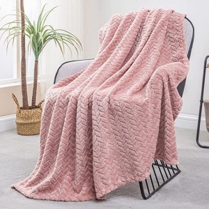 Large Flannel Fleece Throw Blanket, Soft Jacquard Weave Leaves Pattern Blanket Cozy, Warm, Lightweight and Decorative