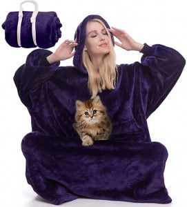 Pinahabang Oversized Blanket Hoodie Wearable Blanket Sweatshirt para sa Babaeng Matanda at Bata – Light Gray Hoodie Blanket Hooded Blanket na may Mga Manggas at Giant Pocket, Super Warm Cozy Blanket