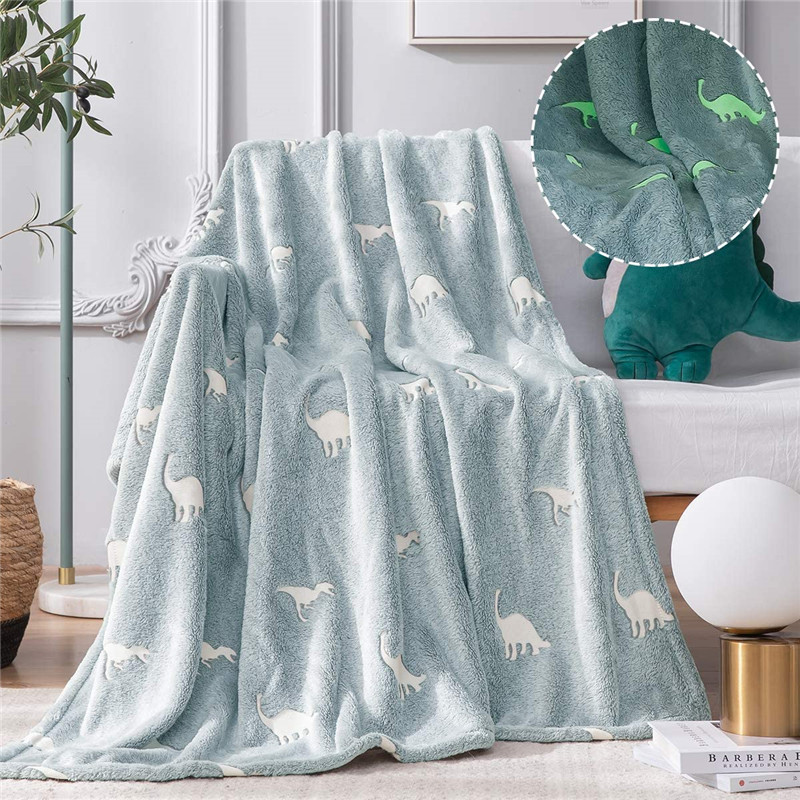 Dinosaur Throw Blanket Glow in The Dark Blue Lightweight Flannel Fleece Throw Blankets for Nursery Couch Bed Decor Magical Blankets All Seasons Gift for Girls Boys Baby Kids 50×60 Inch Featured Image