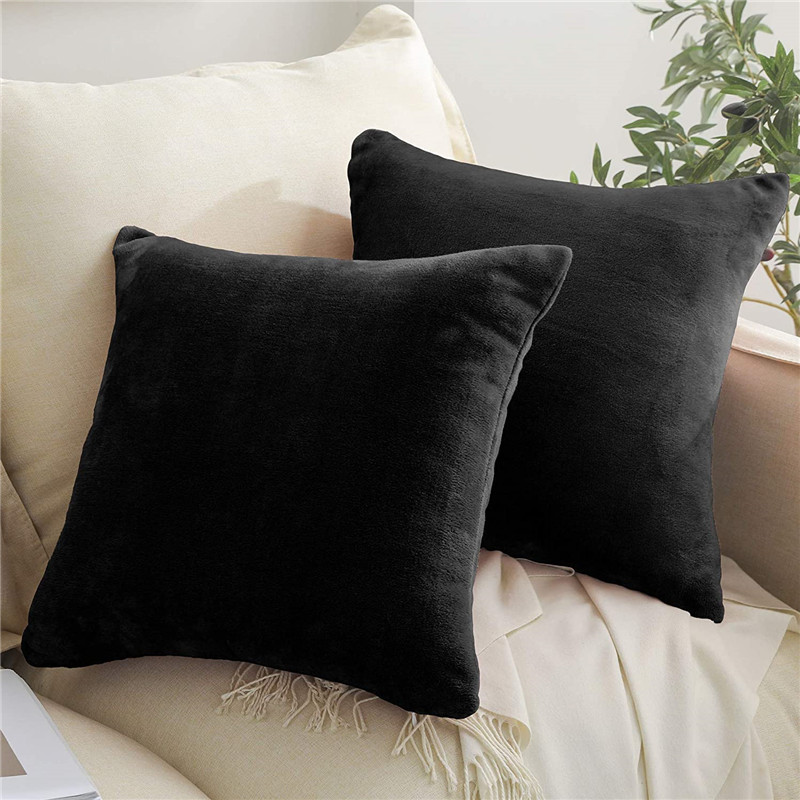 2-Pack Soft Fleece Throw Pillow Covers 18×18 Inch, Decorative 18×18 Pillow Cover Square Pillow Case for Couch/Sofa/Bed/Car-45×45 cm, Black Featured Image