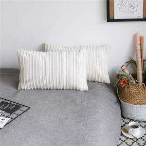 Aksominis juosmens užvalkalas, iš abiejų pusių velvetas dryžuotas, minkštas tvirtas dekoratyvinis stačiakampis pagalvėlės užvalkalas sofai / miegamajam / automobiliui, 1 dalis, 12 × 20 colių, kreminis