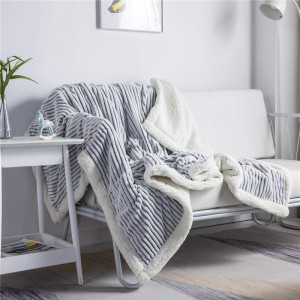 Sherpa Fleece Blanket Mabalikbalik nga Sherpa Flannel Blanket Soft Fuzzy Plush Fluffy Blanket Warm Cozy with Strip Perfect Throw for All Seasons para sa Couch Bed Sofa Chair (Grey, 51″ x63″)