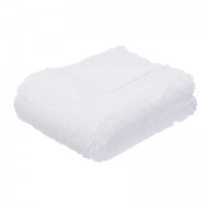 Sherpa-tæppe i imiteret pels, 50″x60″ – lys hvid