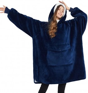 Bærbar tæppe sweatshirt til kvinder og mænd, overdimensioneret sherpa fleece tæppe hættetrøje med kæmpe lomme