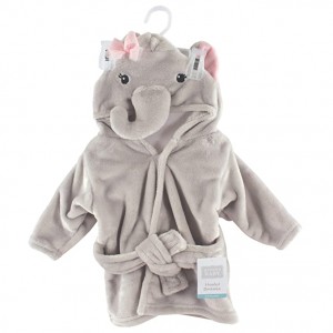 Hudson Baby Plush Animal Face Bathrobe Pretty Elephant hooded bath robe, 0-9 Months
