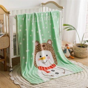 Manta de cama infantil de flanela macia verde claro com padrão de boneco de neve