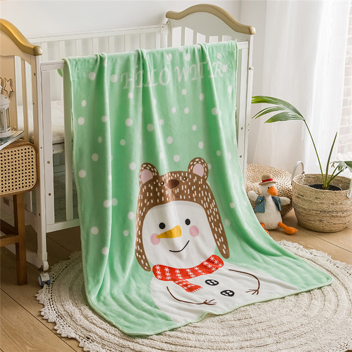 Snowman Pattern Soft Flannel Light Green ผ้าห่มเด็ก ภาพเด่น