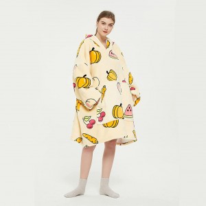 Sudadera de manta, sudadera con capucha sherpa de gran tamaño, manta con capucha portátil con peto para adultos e adolescentes e nenos (fruta amarela)