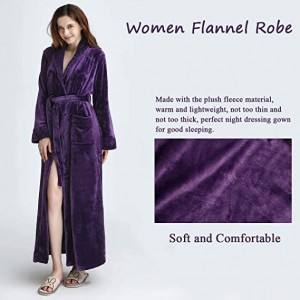 Jubah Mandi Panjang pikeun Baju Mandi Fleece Lembut Awéwé Baju Tidur Baju Tidur Piyama Ladies Baju Tidur
