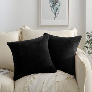 2-Pack Soft Fleece Throw Pillow Covers 18×18 Inch, Decorative 18×18 Pillow Cover Square Pillow Case for Couch/Sofa/Bed/Car-45×45 cm, Black