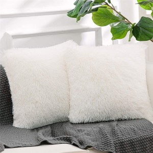 Lussu Soft Faux Fur Fleece Kuxxin Cover Pillowcase Dekorattivi Throw Pillows Covers, Nru Pillow Daħħal, 18″ x 18″ Pulzier, abjad, 2 Pakkett
