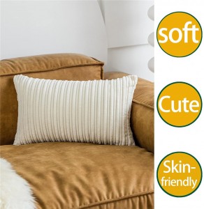 Husă de pernă lombară din catifea, cu dungi din velur pe ambele părți, husă de pernă decorativă, moale, solidă, dreptunghiulară, pentru canapea/dormitor/mașină, 1 bucată, 12×20 inch, crem