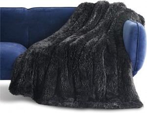 Faux Fur Throw Blanket Black – Fuzzy Fluffy Super Soft Furry Plush Decorative Comfy Shag Thick Sherpa Shaggy Throws and Blankets para sa Sofa, Sopa, Kama