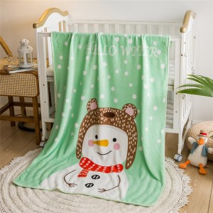 Snögubbemönster mjuk flanell Ljusgrön sängfilt för barn