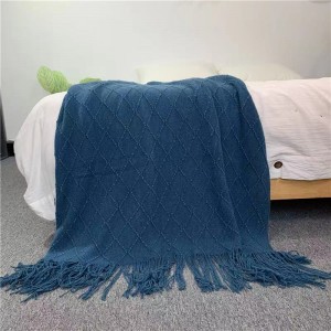 Pure Colour Rhombic Fringed Polyester Cashmere Shawl Blanket
