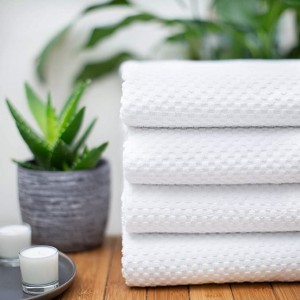 Euro Spa komplet 4 luksuznih kopalniških brisač iz vafeljskega tkanja, prevelik čisti bombaž Ringspun, 30 x 56 palcev, bele barve