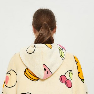 Sudadera de manta, sudadera con capucha sherpa de gran tamaño, manta con capucha portátil con peto para adultos e adolescentes e nenos (fruta amarela)