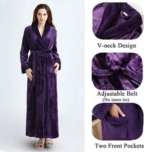 Bata de baño longa para muller, albornoz de felpa suave, camisón, pijama, roupa de dormir, abrigo