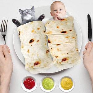 Burrito filt Baby, Baby Burrito Swaddle filt, Tortilla Baby filt Kasta Taco filt för nyfödd småbarn Hund Katt, 285 GSM mjuk flanell bärbar omslagsfilt Rolig present till baby shower
