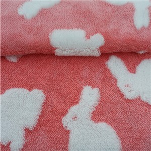 Pembe Shu Kadife Tavşan Desenli Tekstil Kumaş