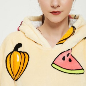 Pulover z odejo, prevelik pulover s kapuco Sherpa, nosljiva odeja s kapuco z žepom za odrasle, najstnike in otroke (rumeno sadje)