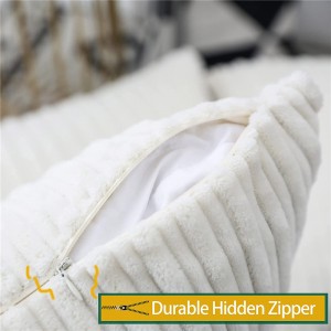Кадифена прекривка за перница за лумбално фрлање, од двете страни, сомотски пруги, мека цврста декоративна правоаголна футрола за кауч/спална соба/автомобил, 1 парче, 12×20 инчи, крем