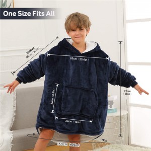 Oversize tæppe-sweatshirt til børn, slidstærkt fleece- og sherpa-tæppe med hætte, en størrelse passer til alle, marineblå, sendt fra Australien
