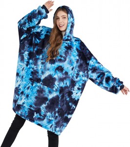 Bärbar filttröja för kvinnor och män, överdimensionerad sherpa fleecefilt hoodie med jätteficka