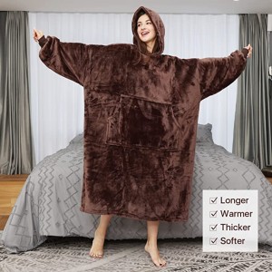 Pinahabang Oversized Blanket Hoodie Wearable Blanket Sweatshirt para sa Babaeng Matanda at Bata – Light Gray Hoodie Blanket Hooded Blanket na may Mga Manggas at Giant Pocket, Super Warm Cozy Blanket